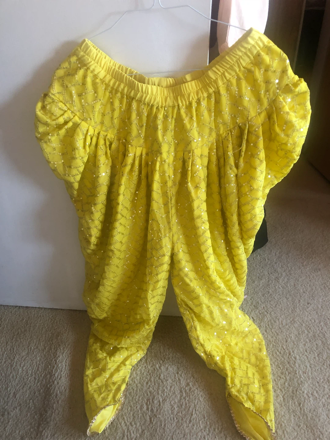 Yellow Sequin Dhoti Pants