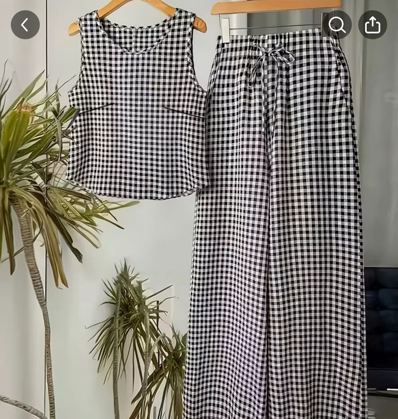 Black and white gingham two-piece lounge set