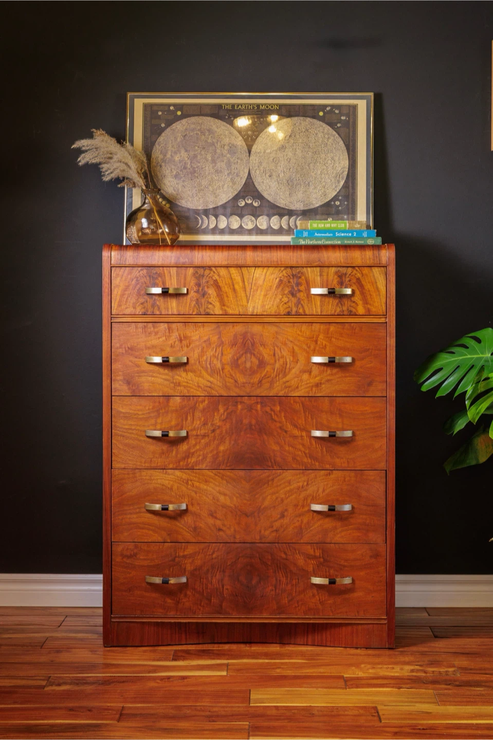 Vintage Art Deco 5 Drawer Waterfall Dresser - All Original