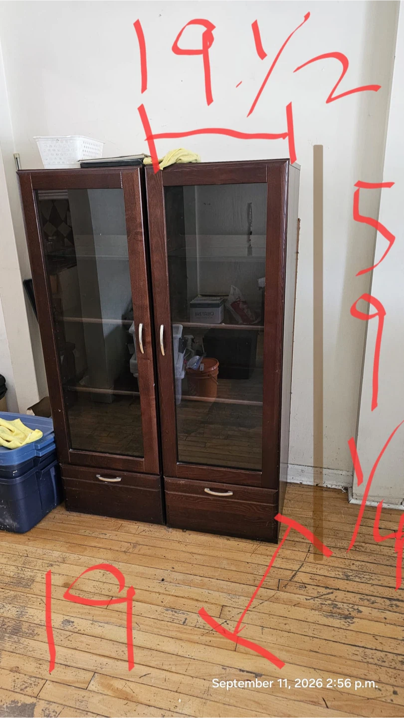 Dark Wood Cabinet with Glass Doors