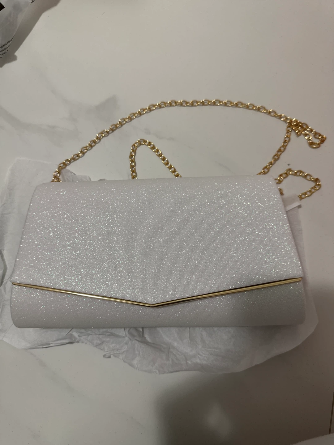 White Glitter Evening Clutch Bag