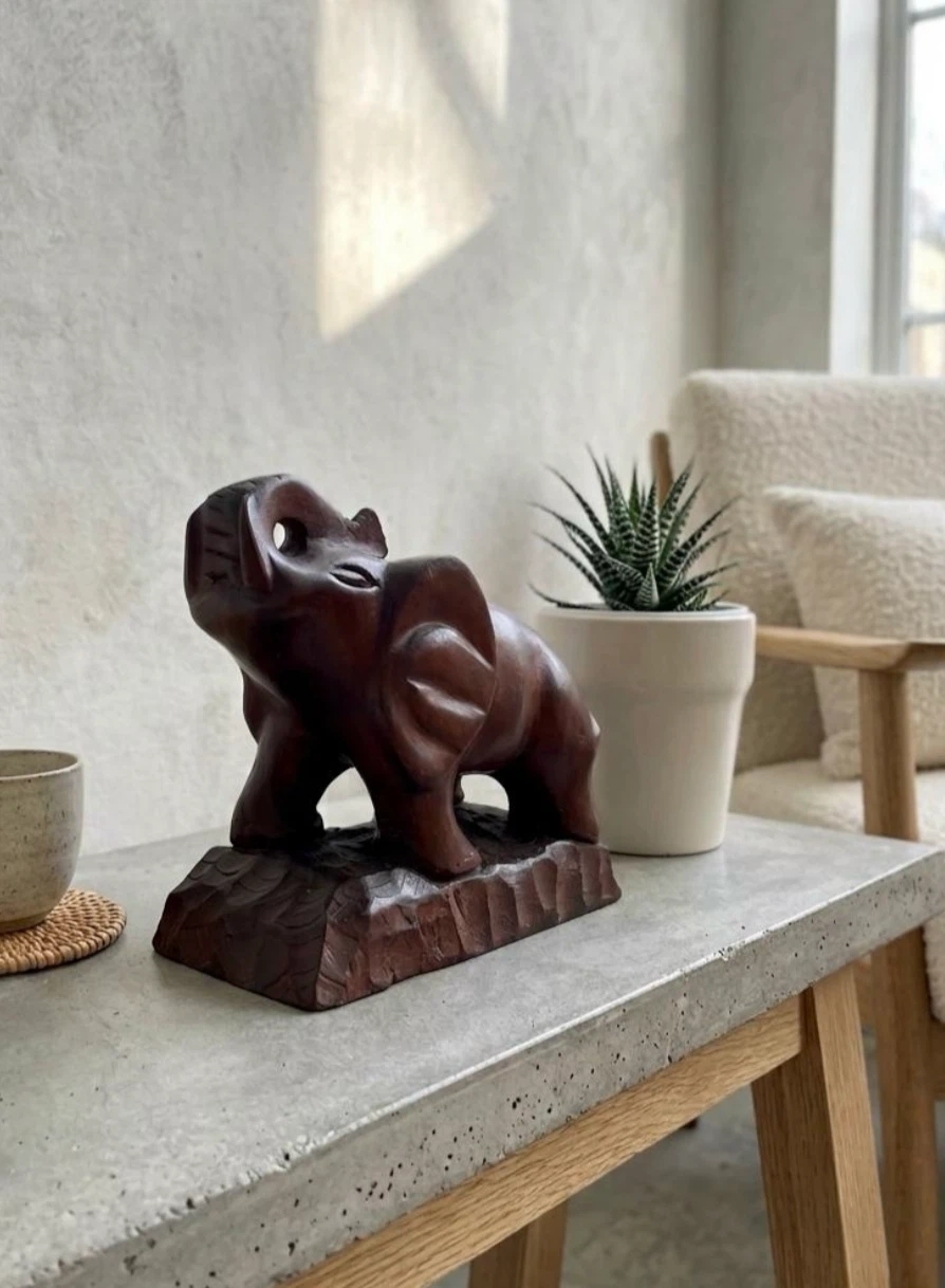 Vintage Wooden Elephant Carving