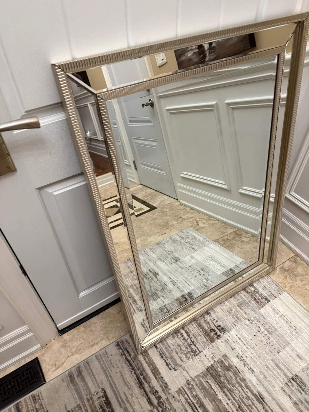 Large champagne silver framed wall mirror