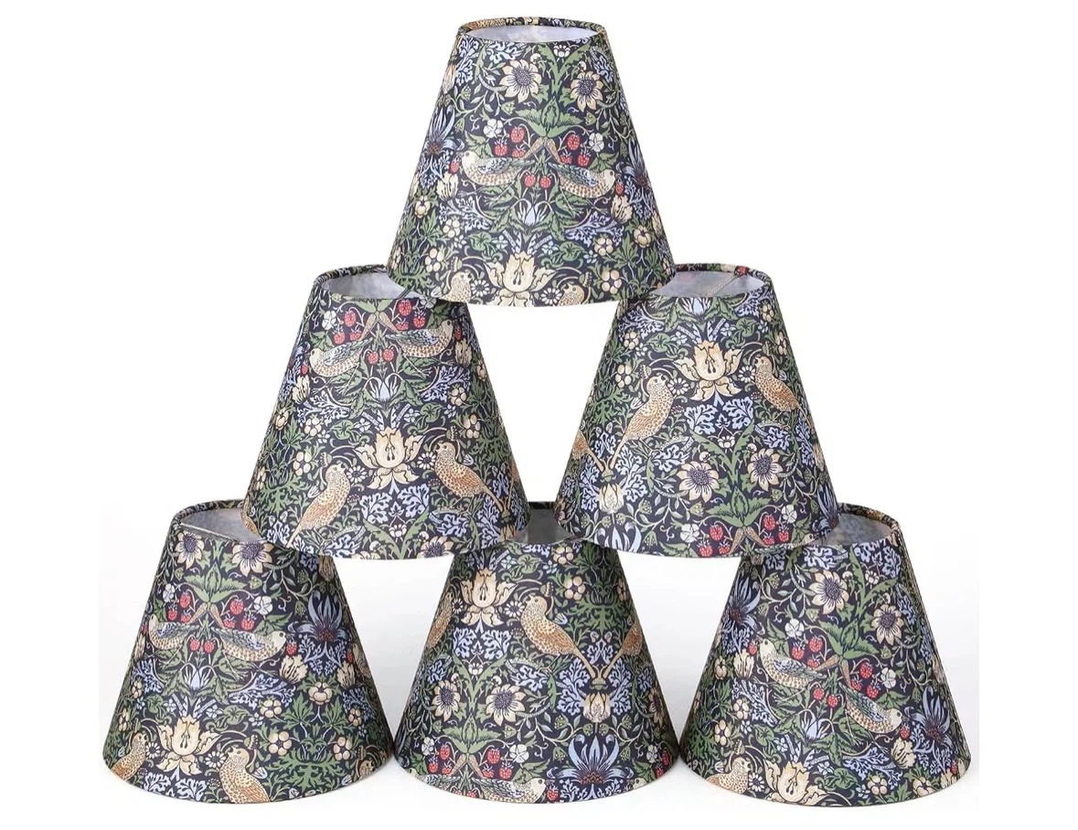 6 Pack Morris Vintage Chandelier Shades, Strawberry Thief 1 set