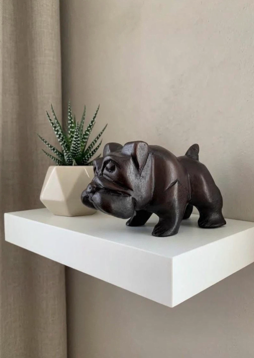 Vintage Wooden Bulldog Figurine