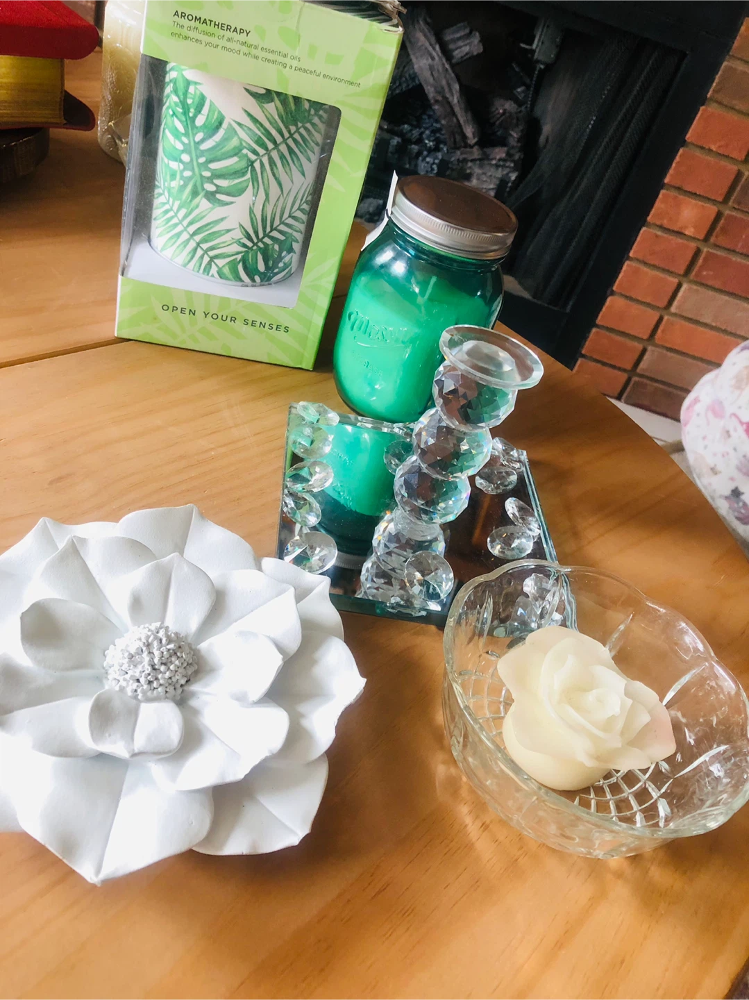 Housewares Lot: Ceramic Diffuser,Oil, Mason Jar Candle etc