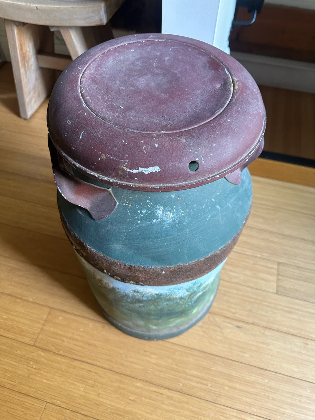 ANTIQUE FARM HOUSE FOLK ART PAINTING VINTAGE MILK CAN - photo 4