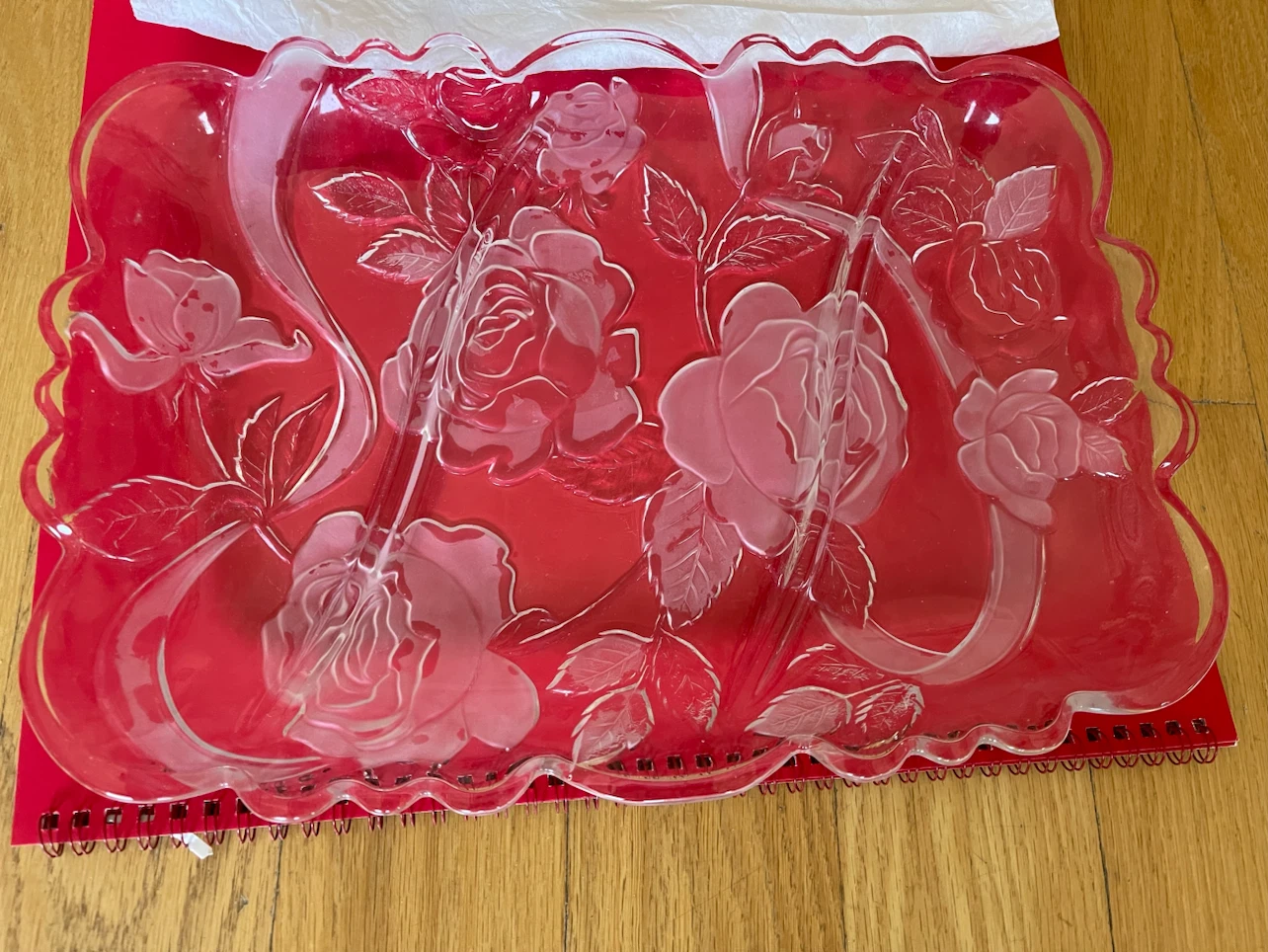 Vintage Frosted Glass Rose Serving Tray - photo 2