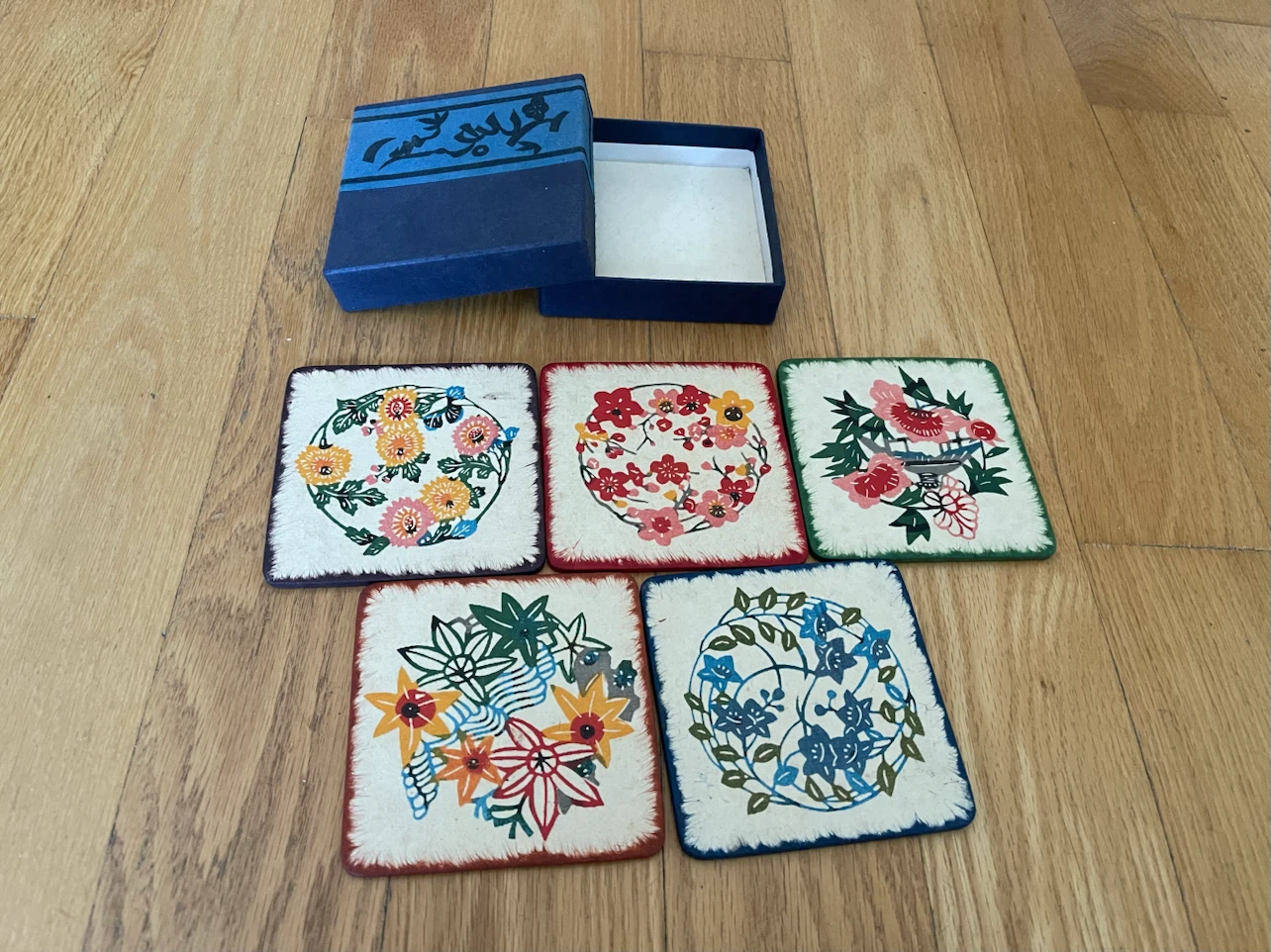 Set of 5 Floral Coasters with Box