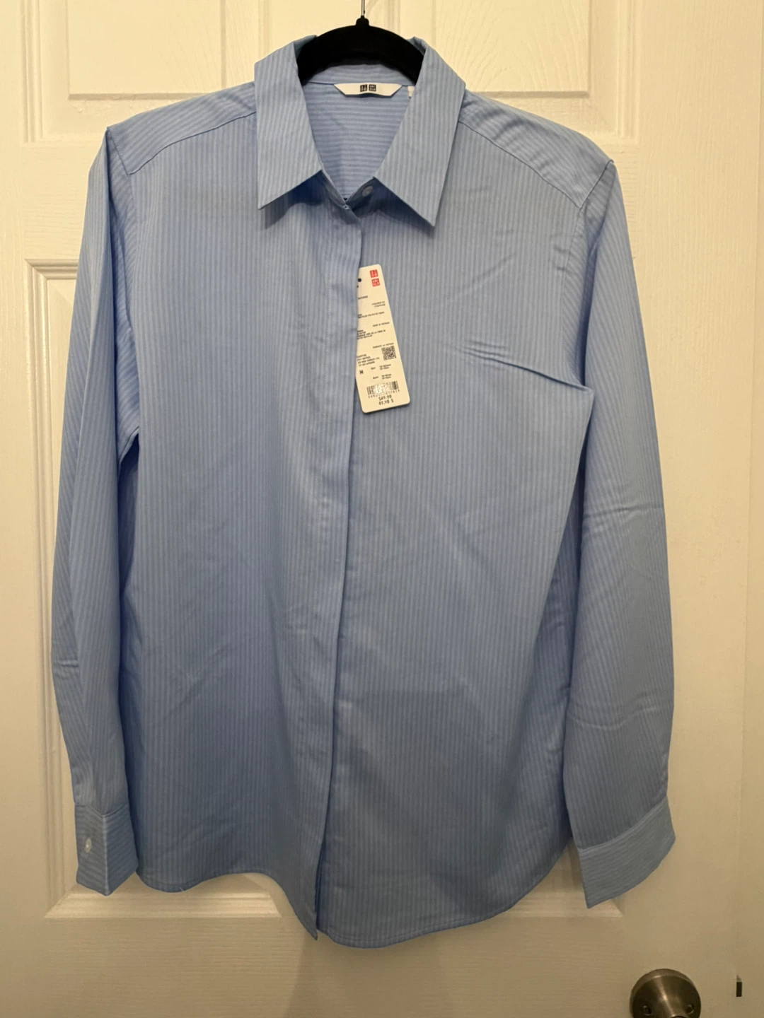 Brand New Uniqlo Light Blue Striped Long-Sleeve Shirt
