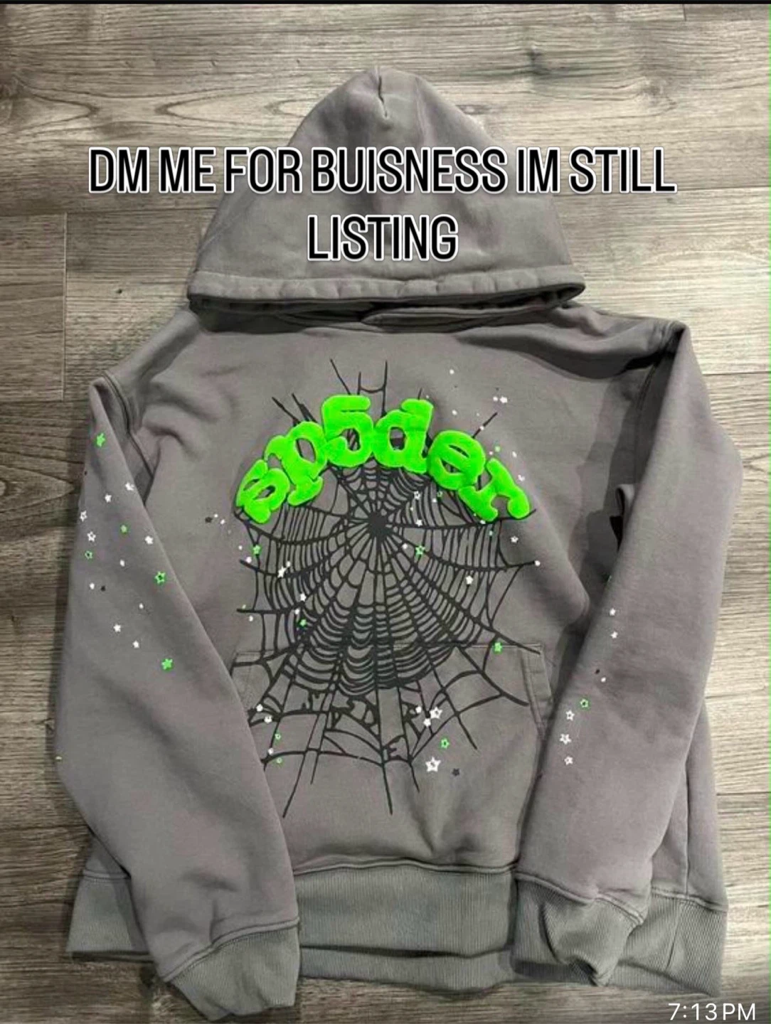 Sp5der Hoodie Grey and Green