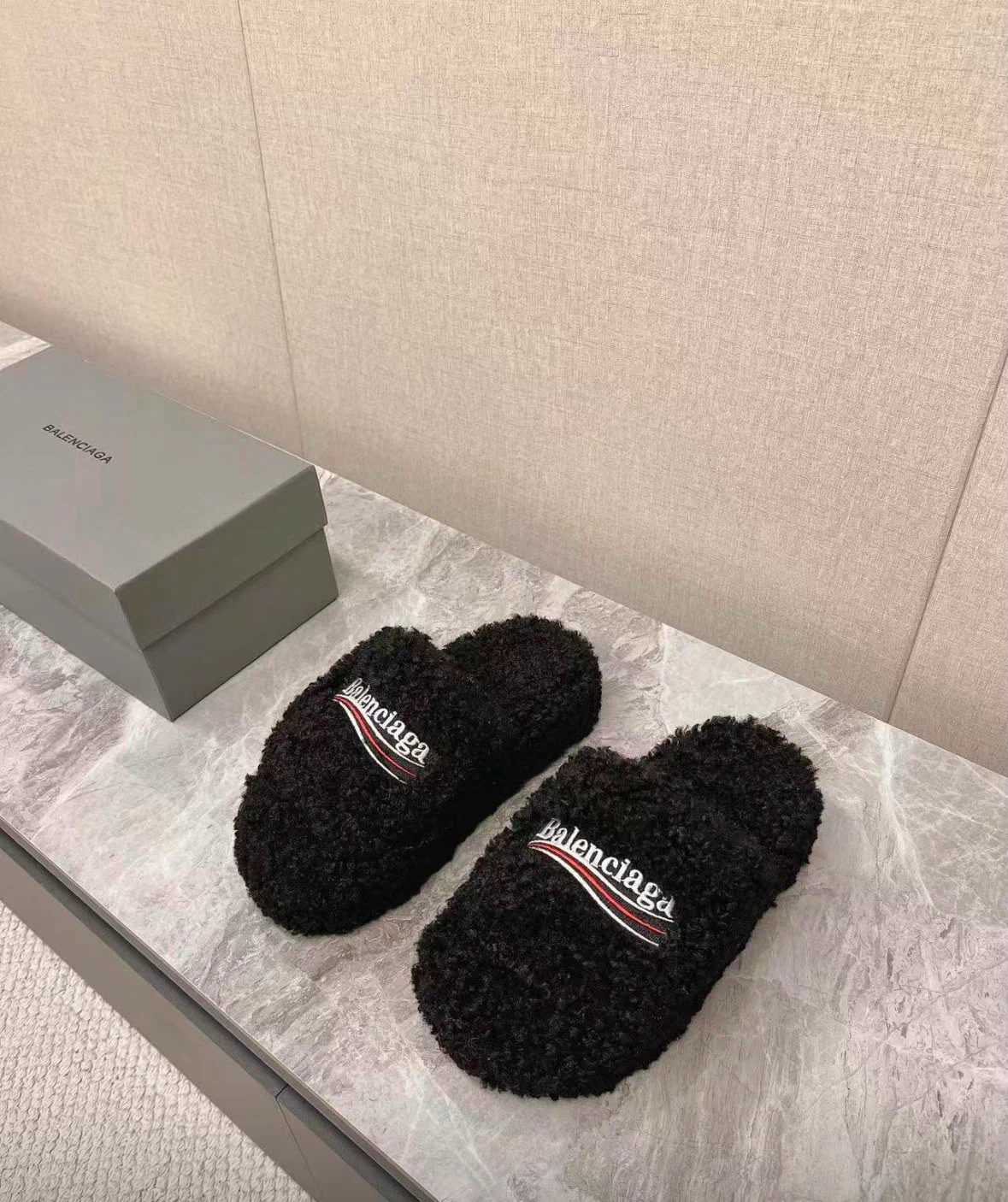 Balenciaga Faux Fur Slides