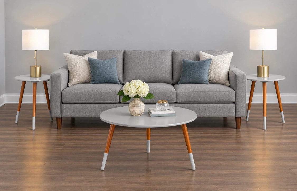 New 3 Piece Coffee and Side End Table Set White and Natural