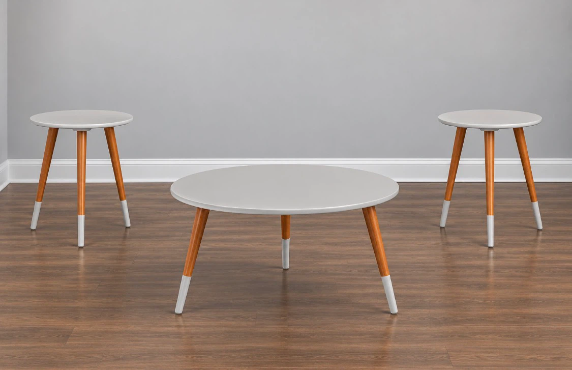 New 3 Piece Coffee and Side End Table Set White and Natural - photo 2