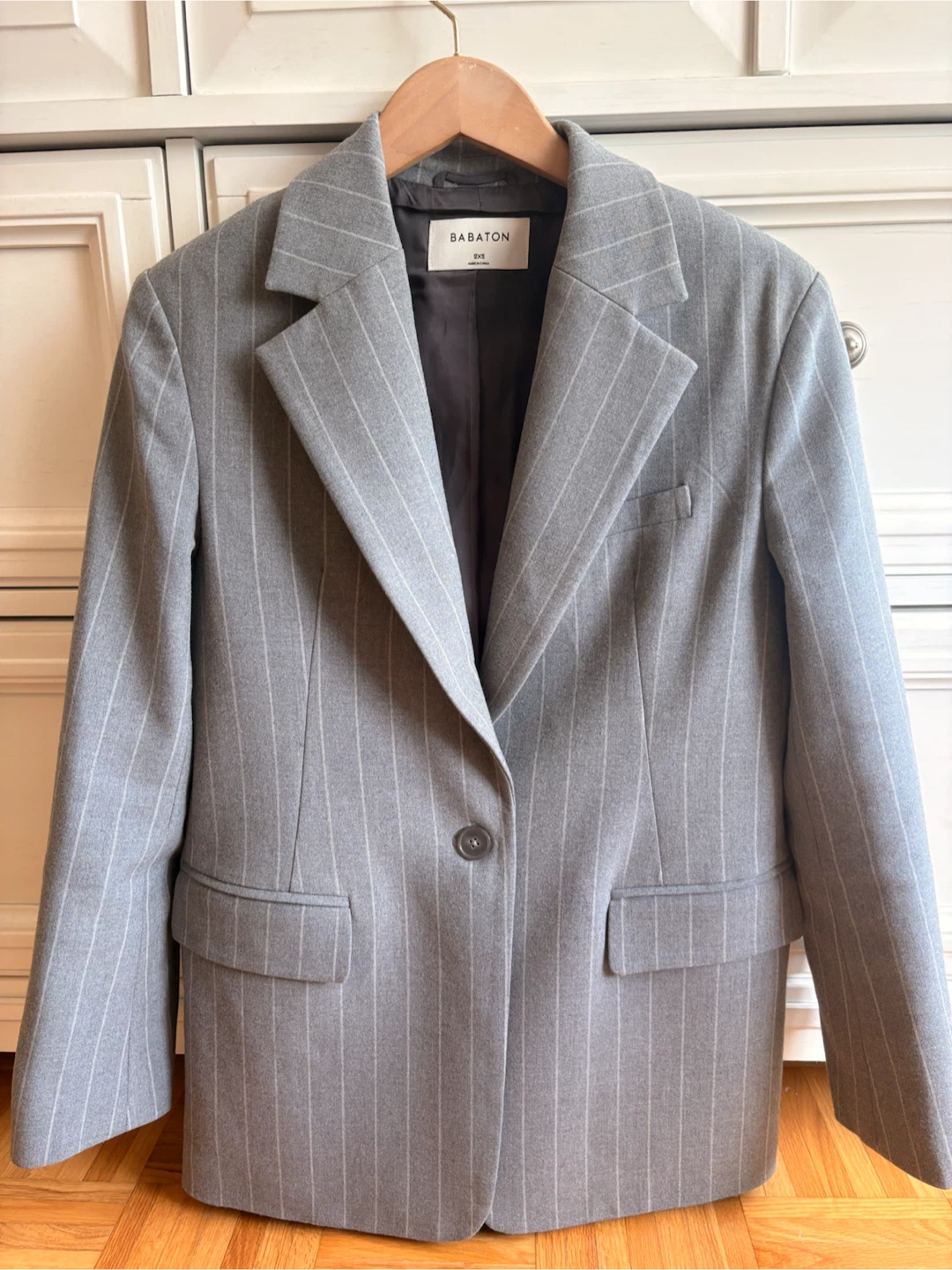 Babaton pinstripe blazer grey