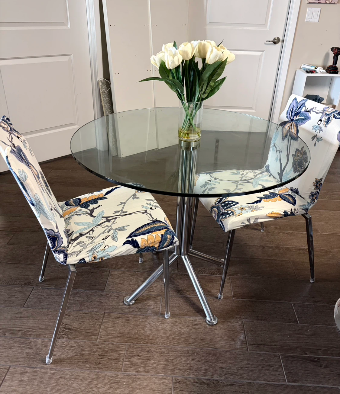 Glass Dining Table with Two Chairs