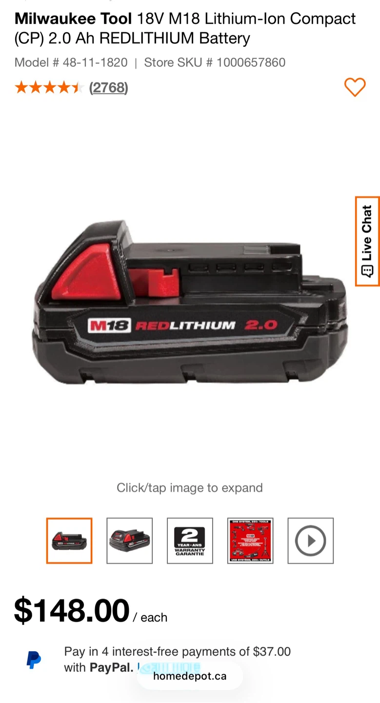 Milwaukee M18 REDLITHIUM 2.0 Ah Compact Battery