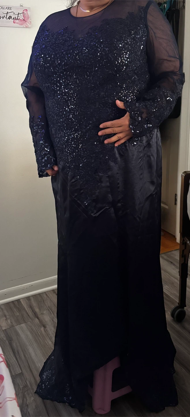 Navy Blue Sequined Evening Gown