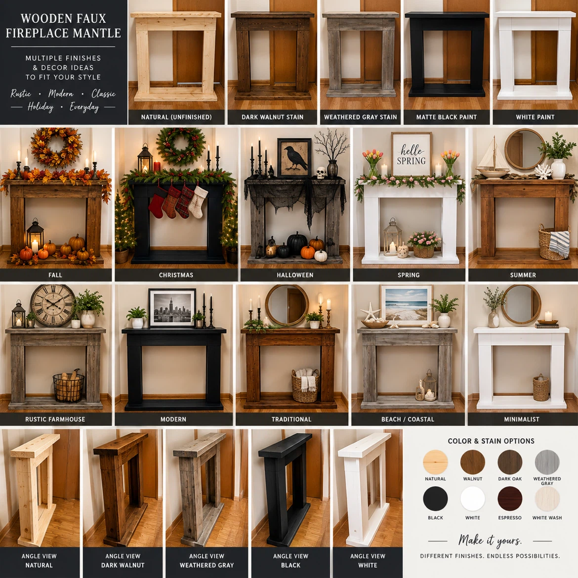 Handmade Wooden Faux Fireplace Mantle – Unfinished, Customizable - photo 5