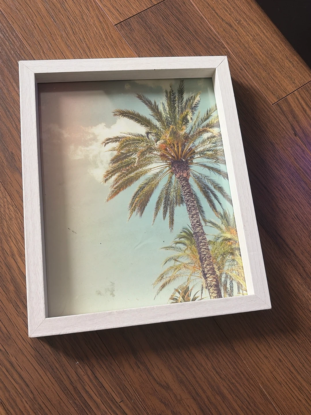 White picture frame with palm tree print
