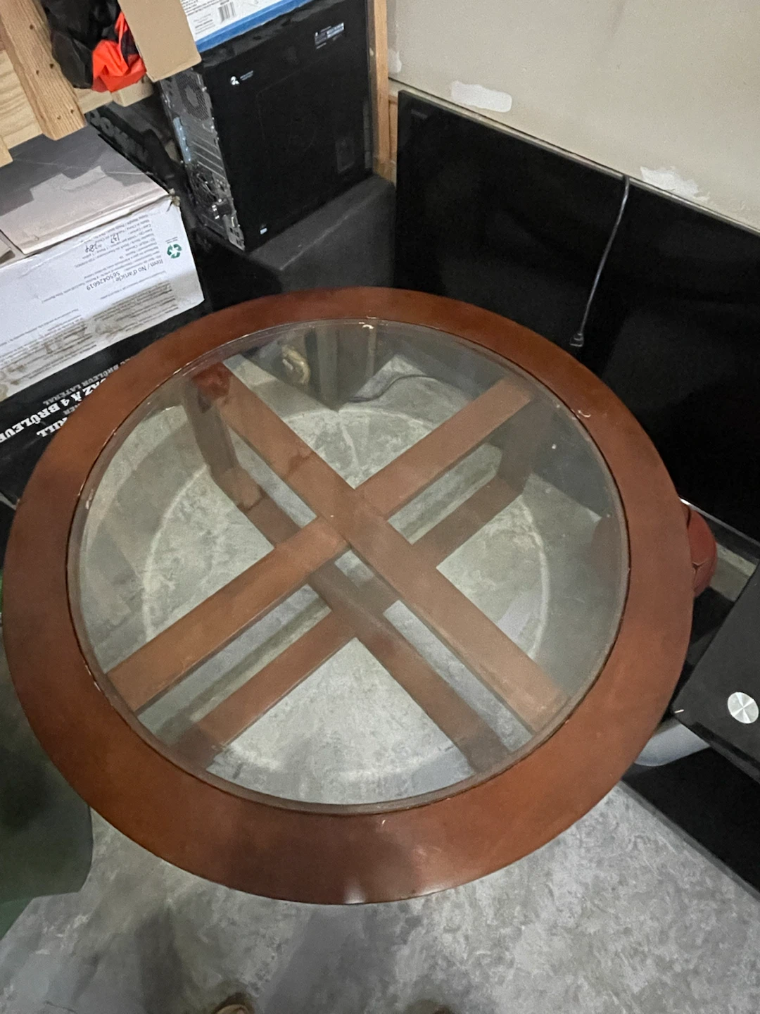 Round Glass Coffee Table and Two Stools