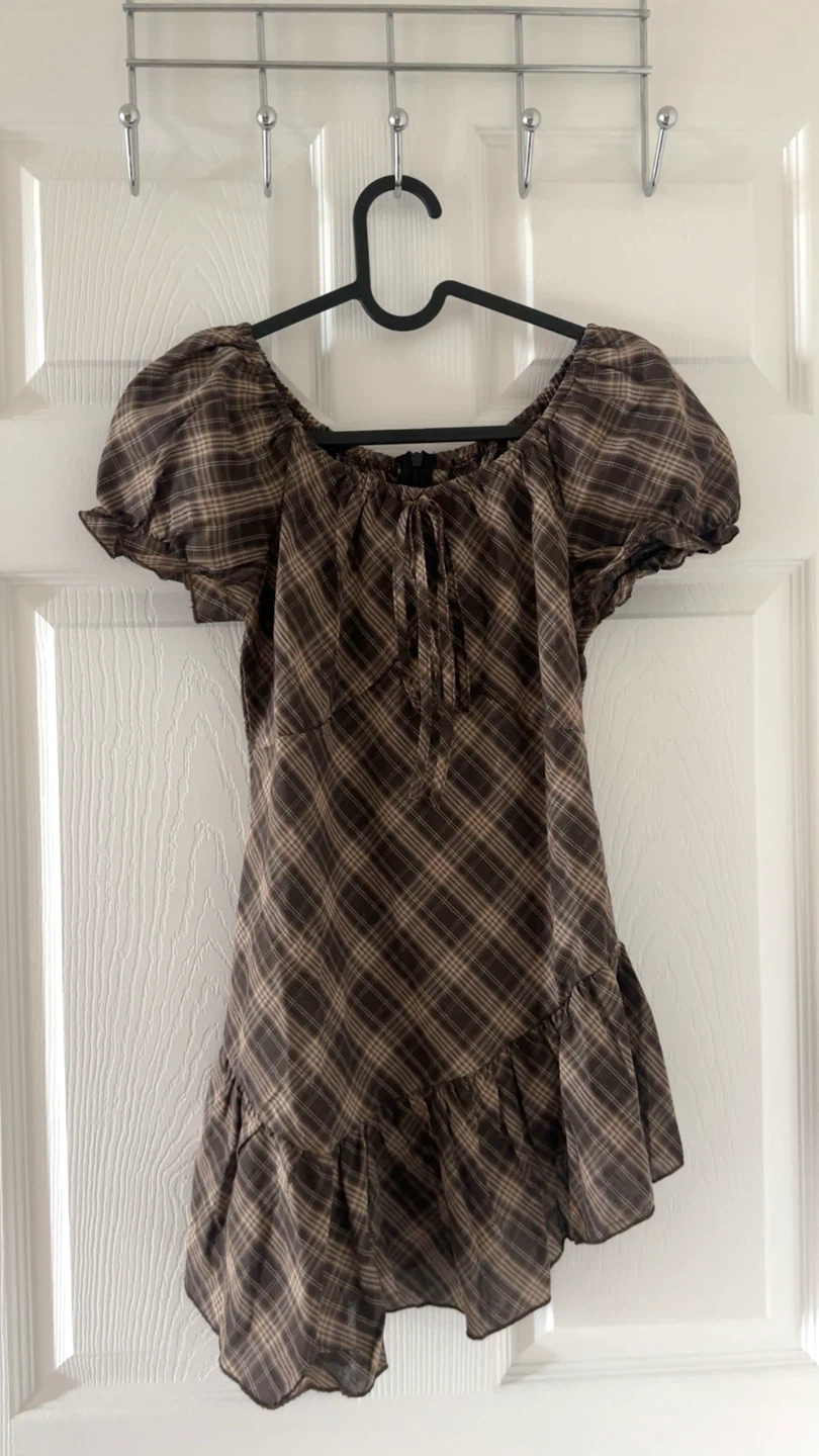 Vintage Plaid Puff-Sleeve Asymmetrical Top - photo 2