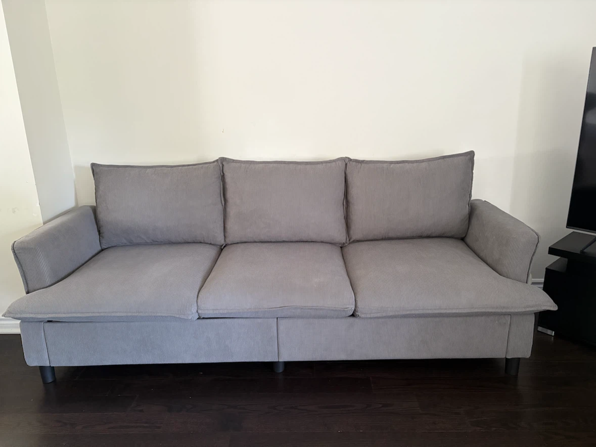 Grey corduroy three-seater sofa - photo 2