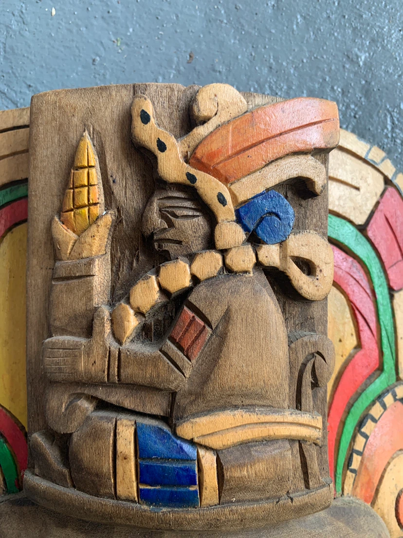 Hand-Carved Mayan Inspired Wood Wall Mask - photo 2