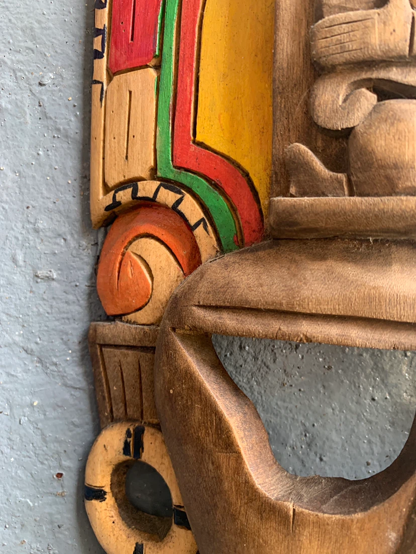 Hand-Carved Mayan Inspired Wood Wall Mask - photo 3