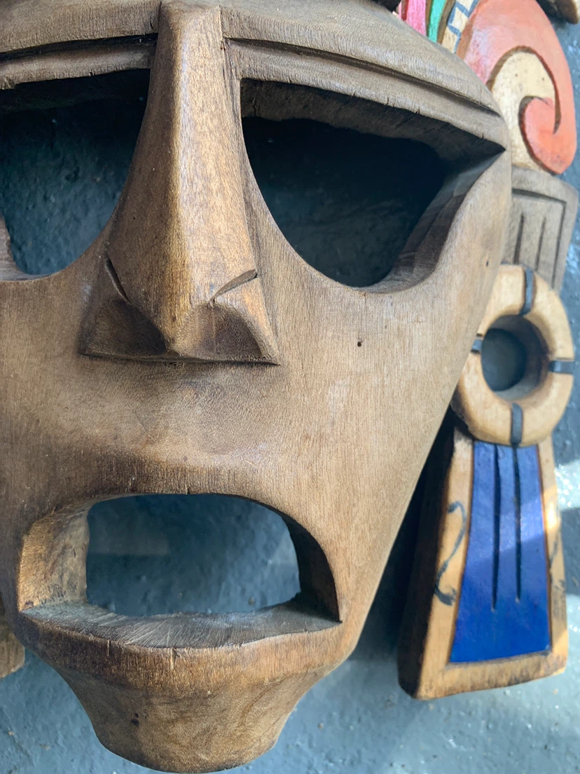 Hand-Carved Mayan Inspired Wood Wall Mask - photo 4