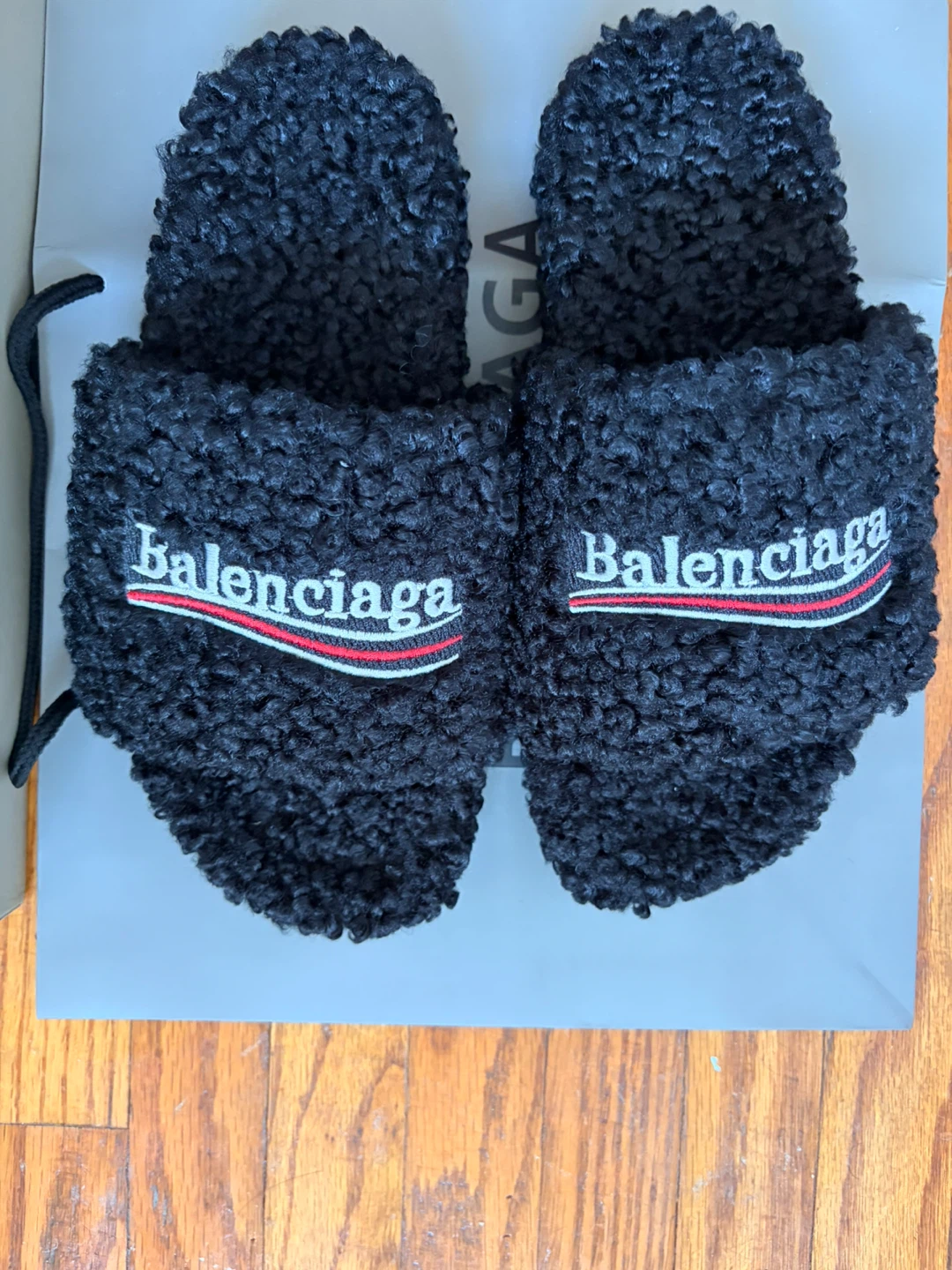 Balenciaga Black Faux Fur Slides - Size 36