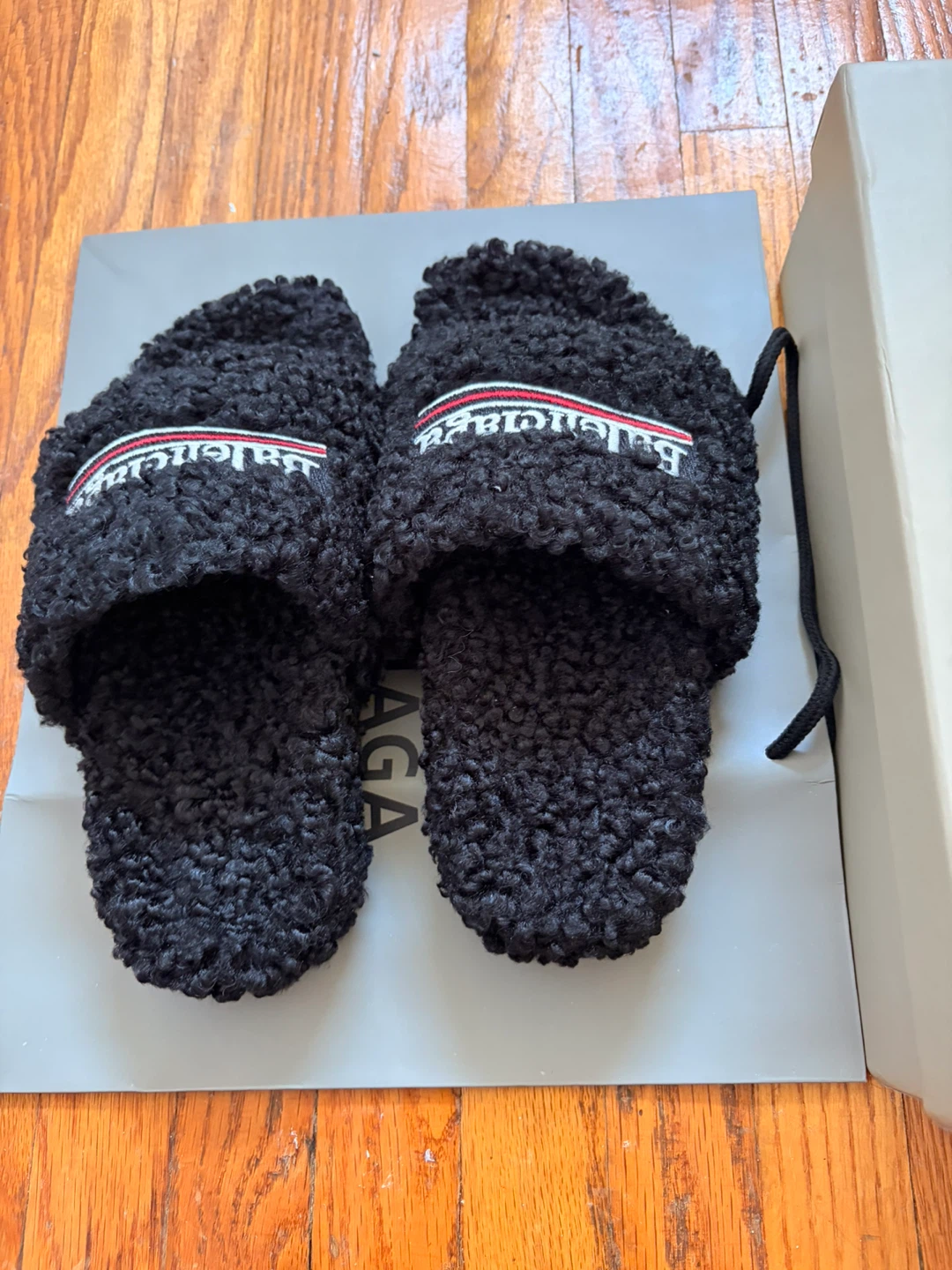Balenciaga Black Faux Fur Slides - Size 36 - photo 2