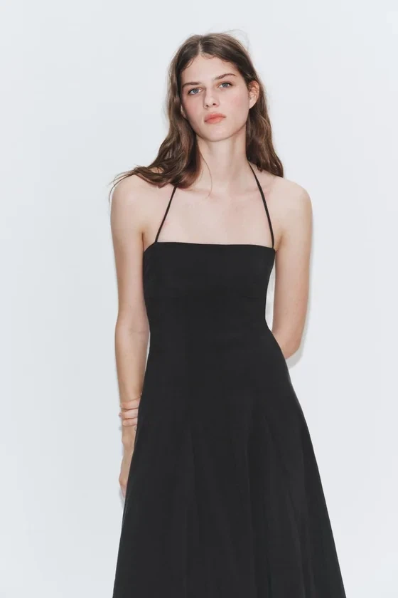 Zara Charcoal Grey Halter Midi Dress