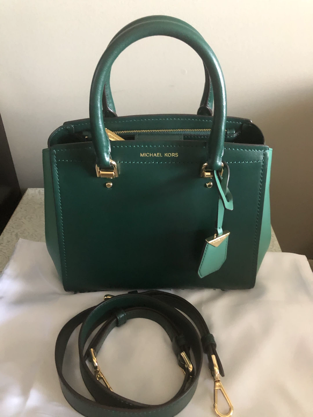 Michael Kors dark green leather handbag