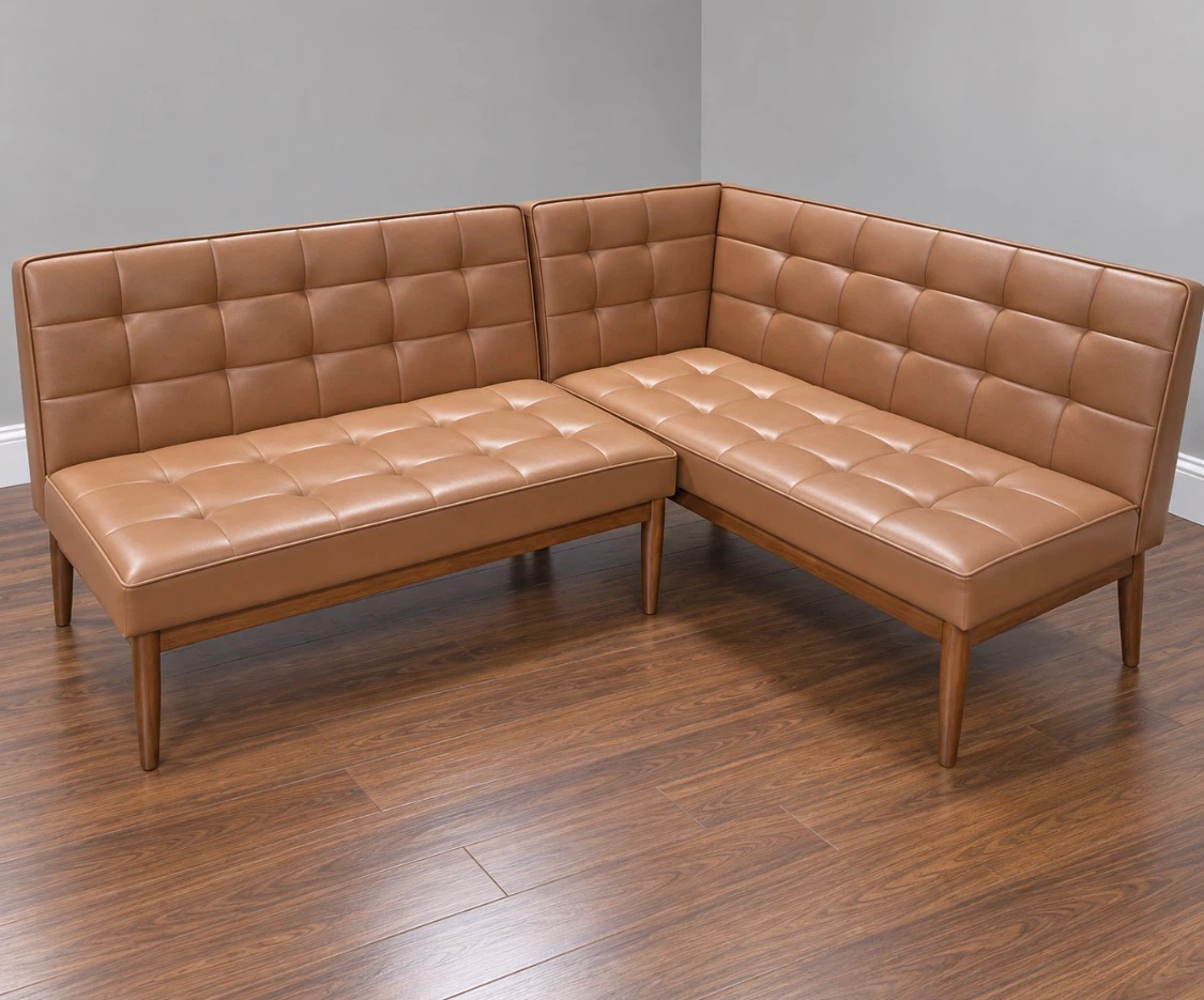 New Mid Century Modern Tan Banquette Sofa Seating Bench