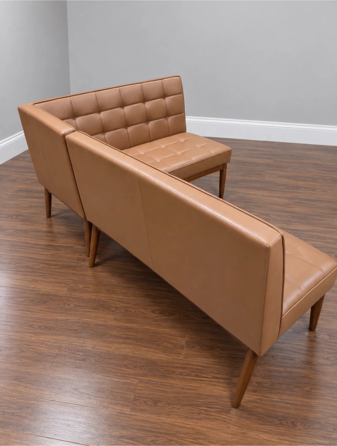 New Mid Century Modern Tan Banquette Sofa Seating Bench - photo 3