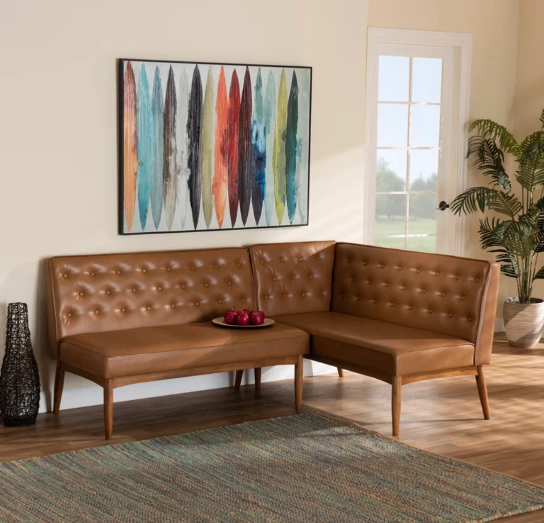 New Mid Century Modern Tan Banquette Sofa Seating Bench - photo 4