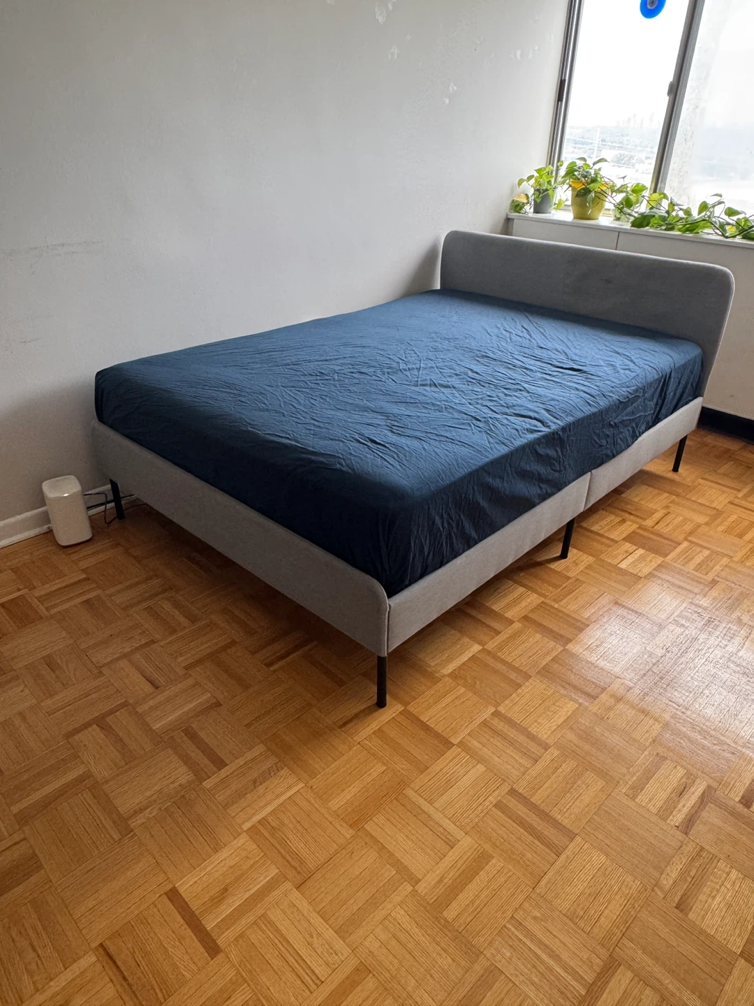 Grey Upholstered Bed Frame with Mattress