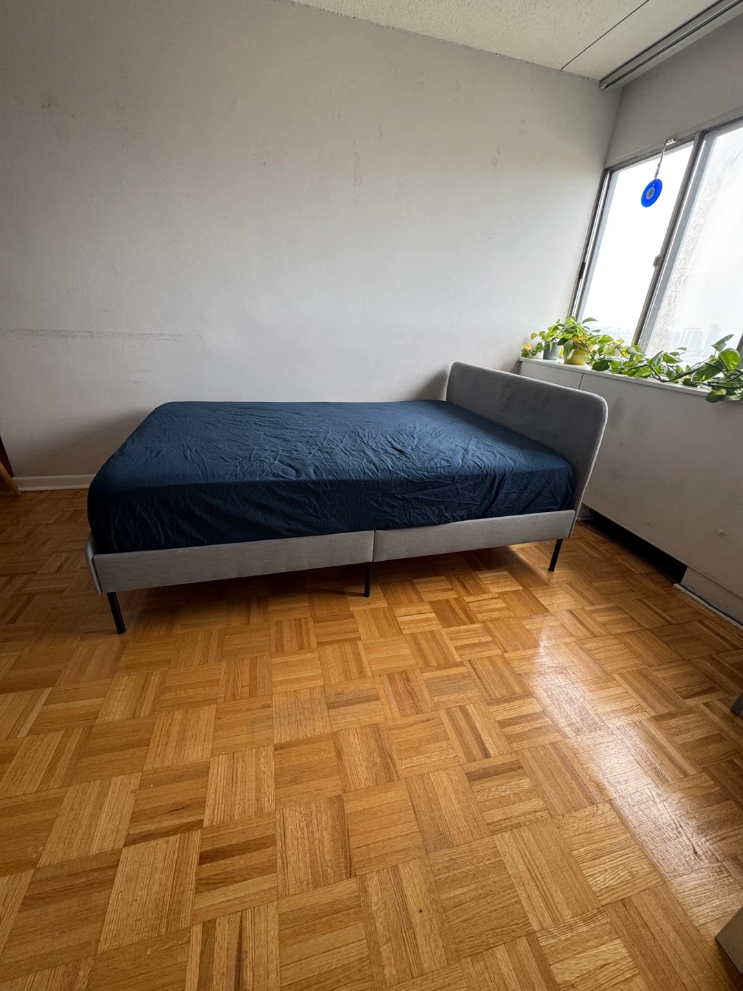 Grey Upholstered Bed Frame with Mattress - photo 2