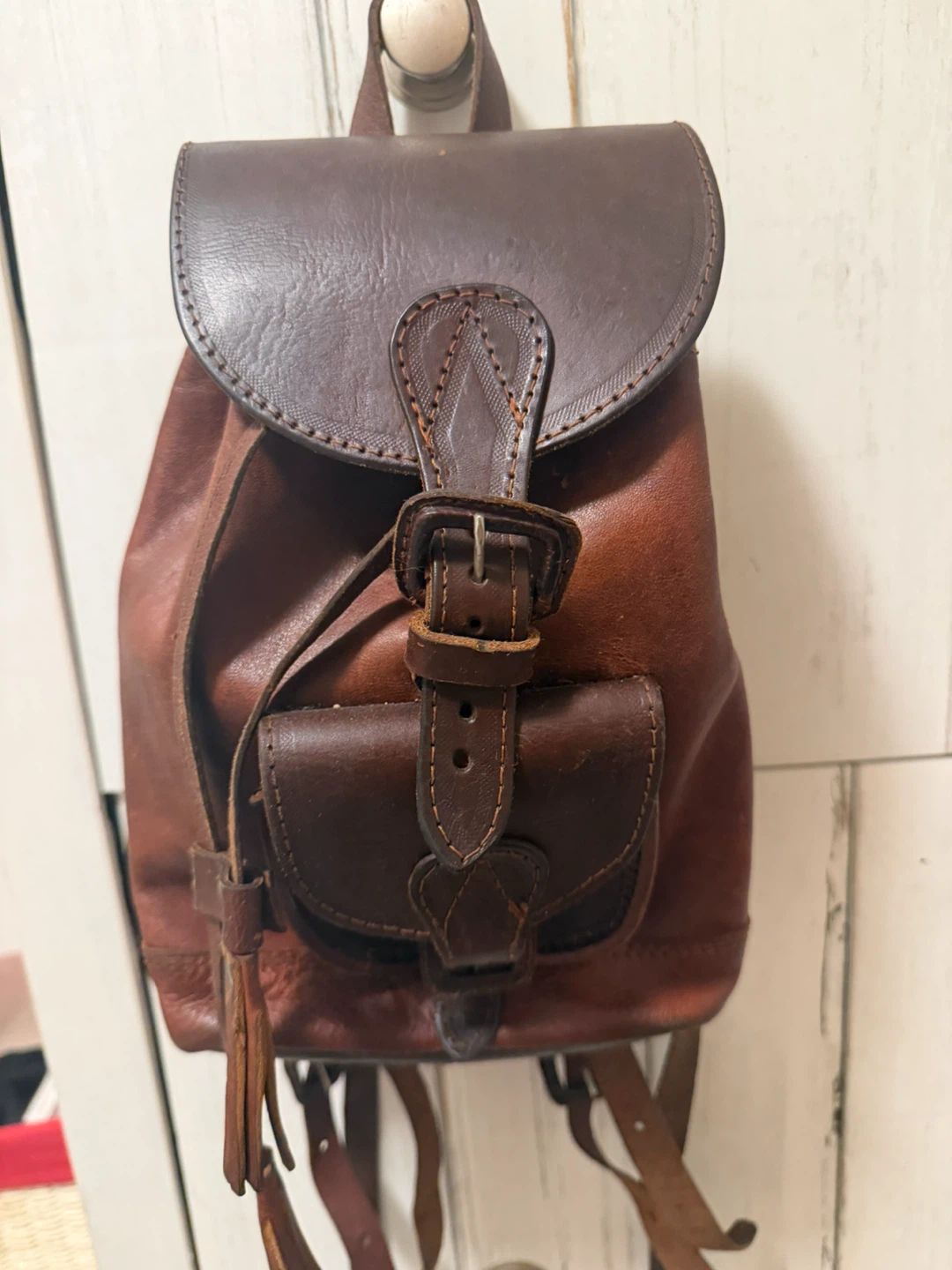 Vintage mini brown leather backpack