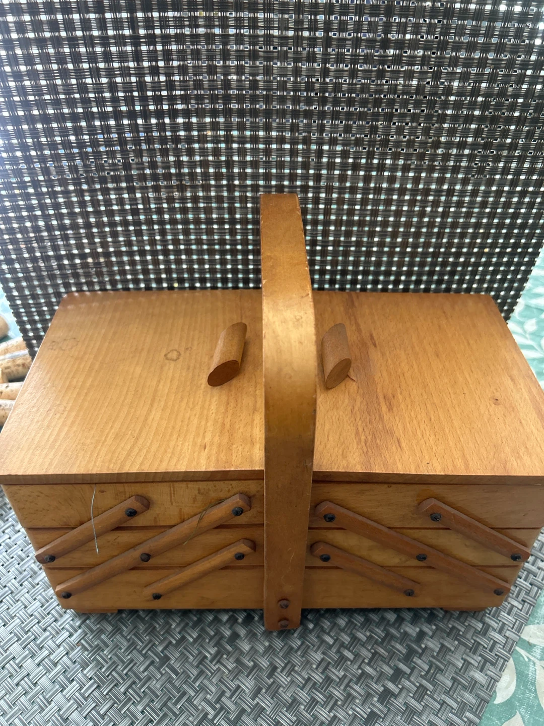 Vintage Wooden Expandable Sewing Basket