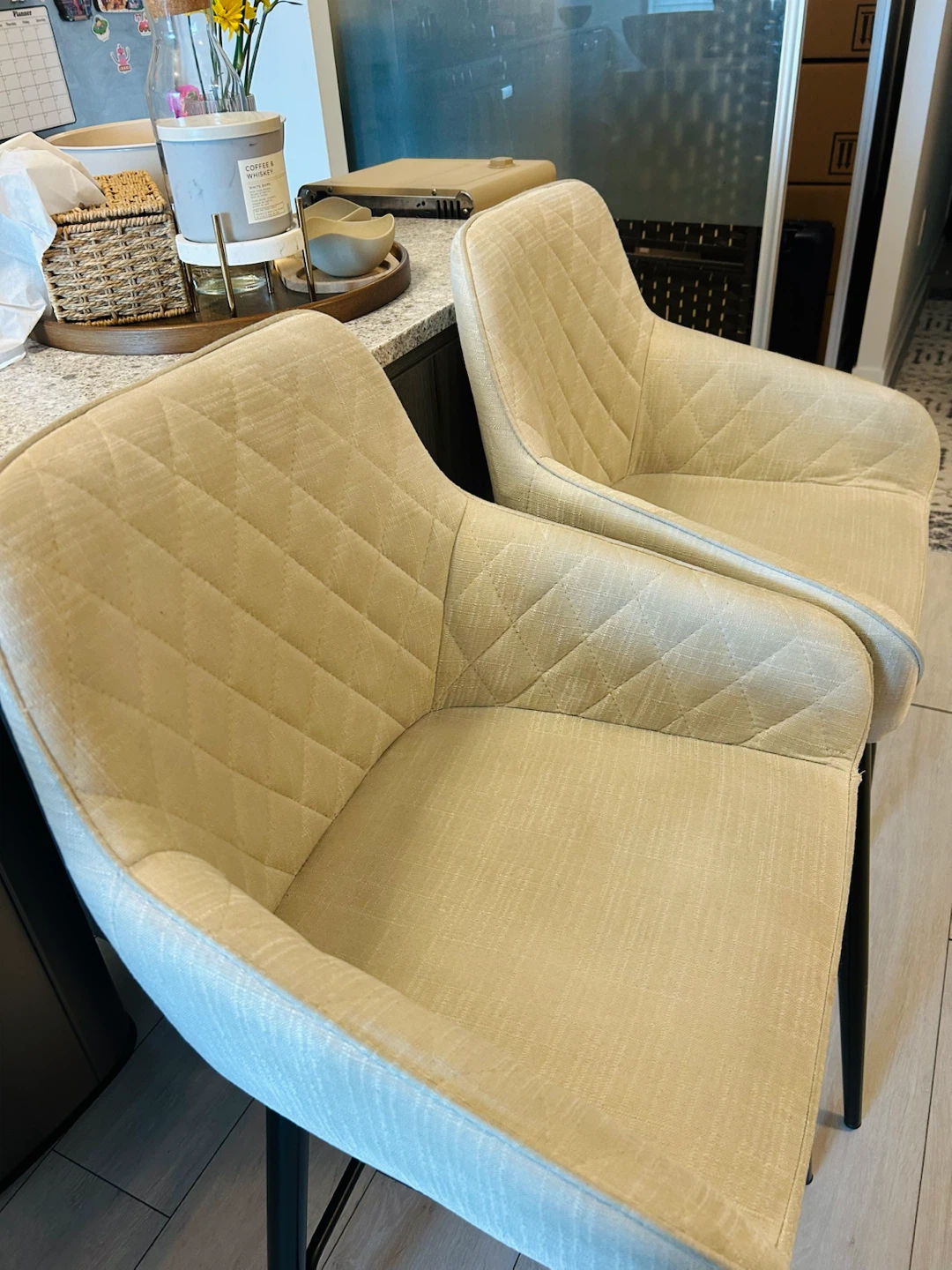 Set of 2 Beige Quilted Bar Stools - photo 2