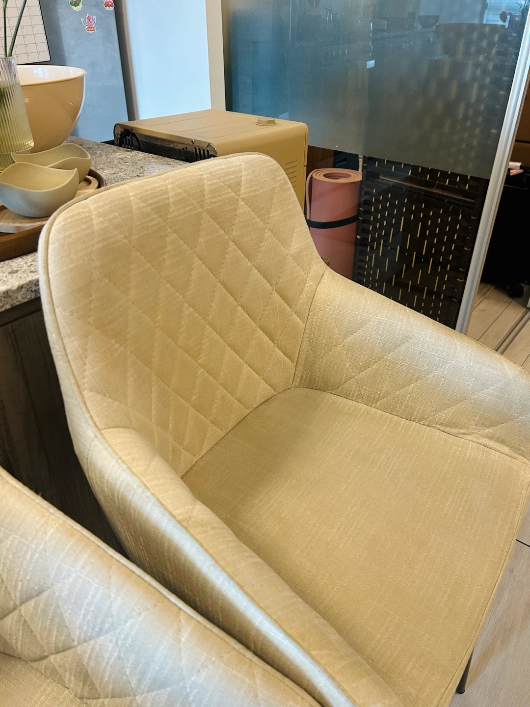 Set of 2 Beige Quilted Bar Stools - photo 3