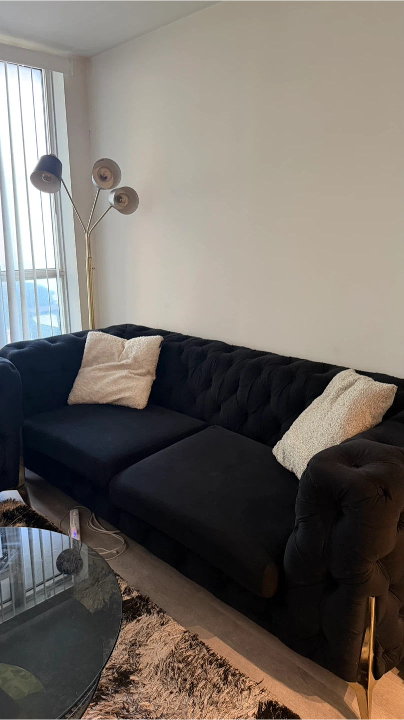 Black Velvet Tufted Sofa