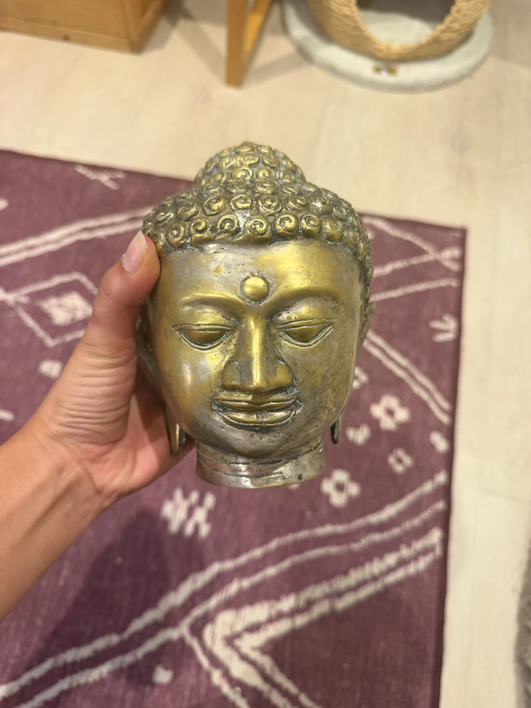 Decorative brass Buddha head statue