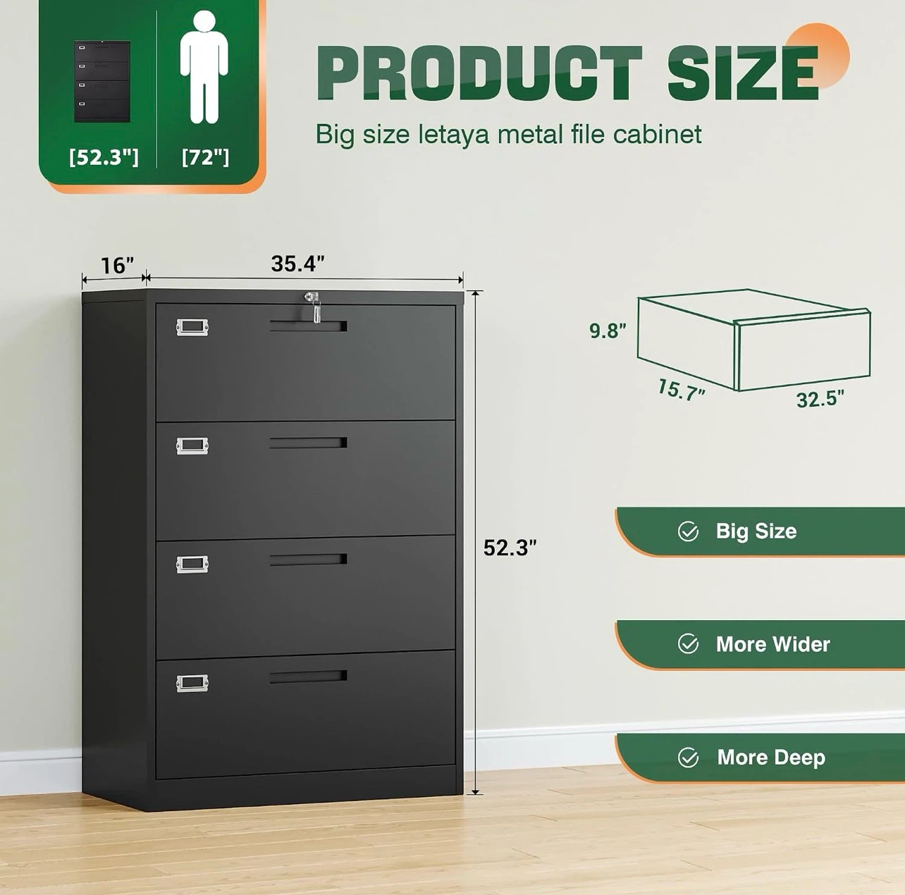 Letaya 4-Drawer Lateral Metal File Cabinet - photo 5