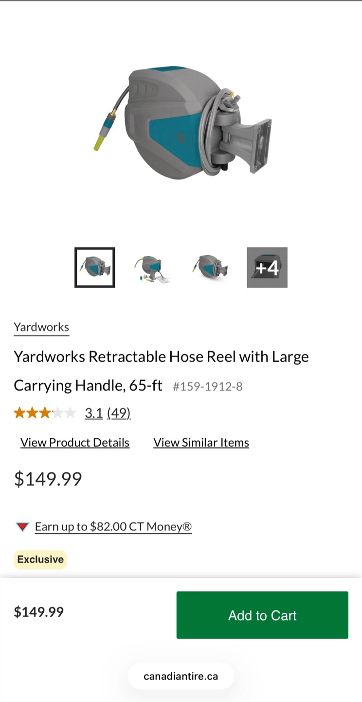 Yardworks Retractable Hose Reel 65-ft