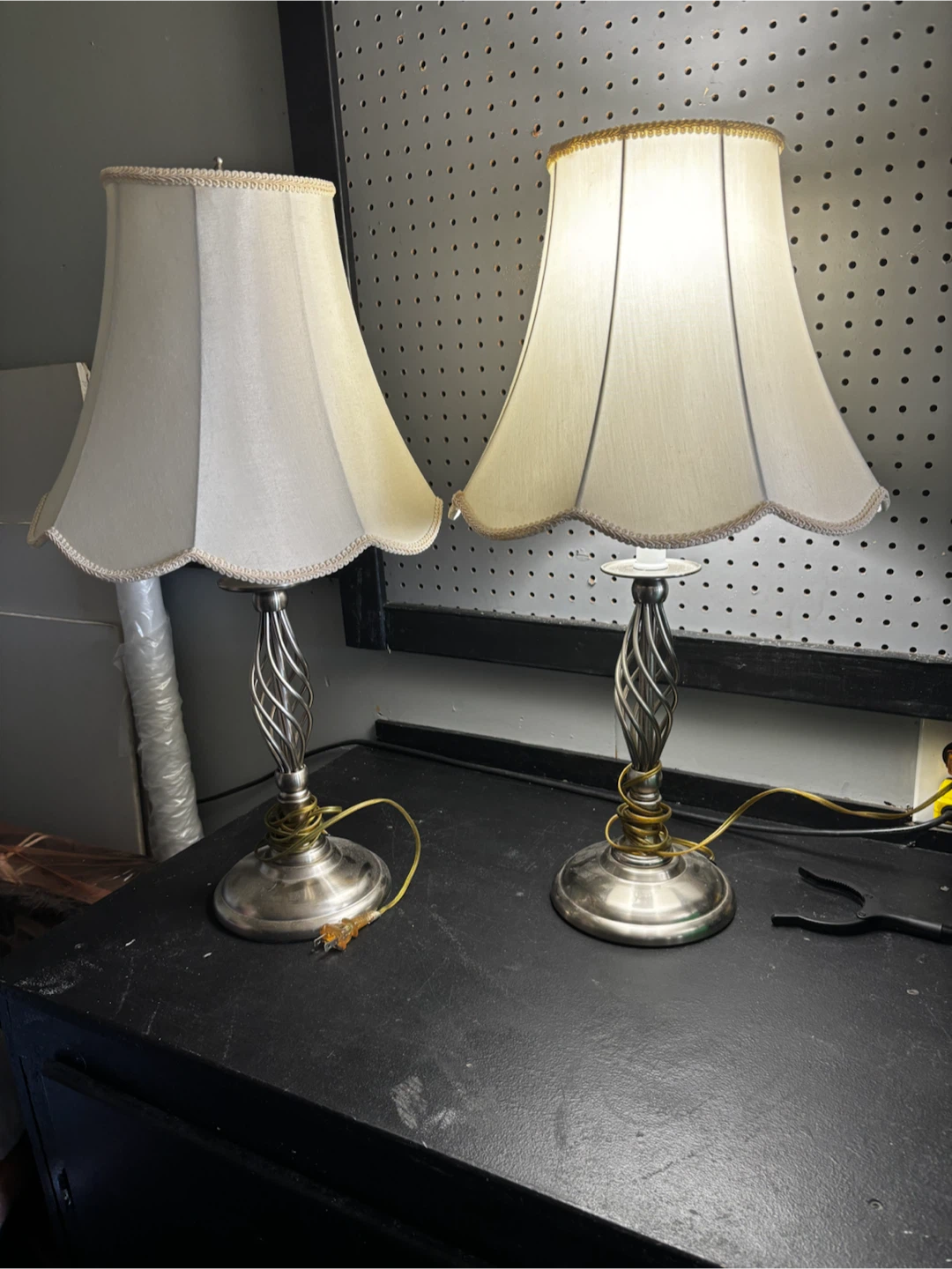 Set of Two Brushed Metal Table Lamps