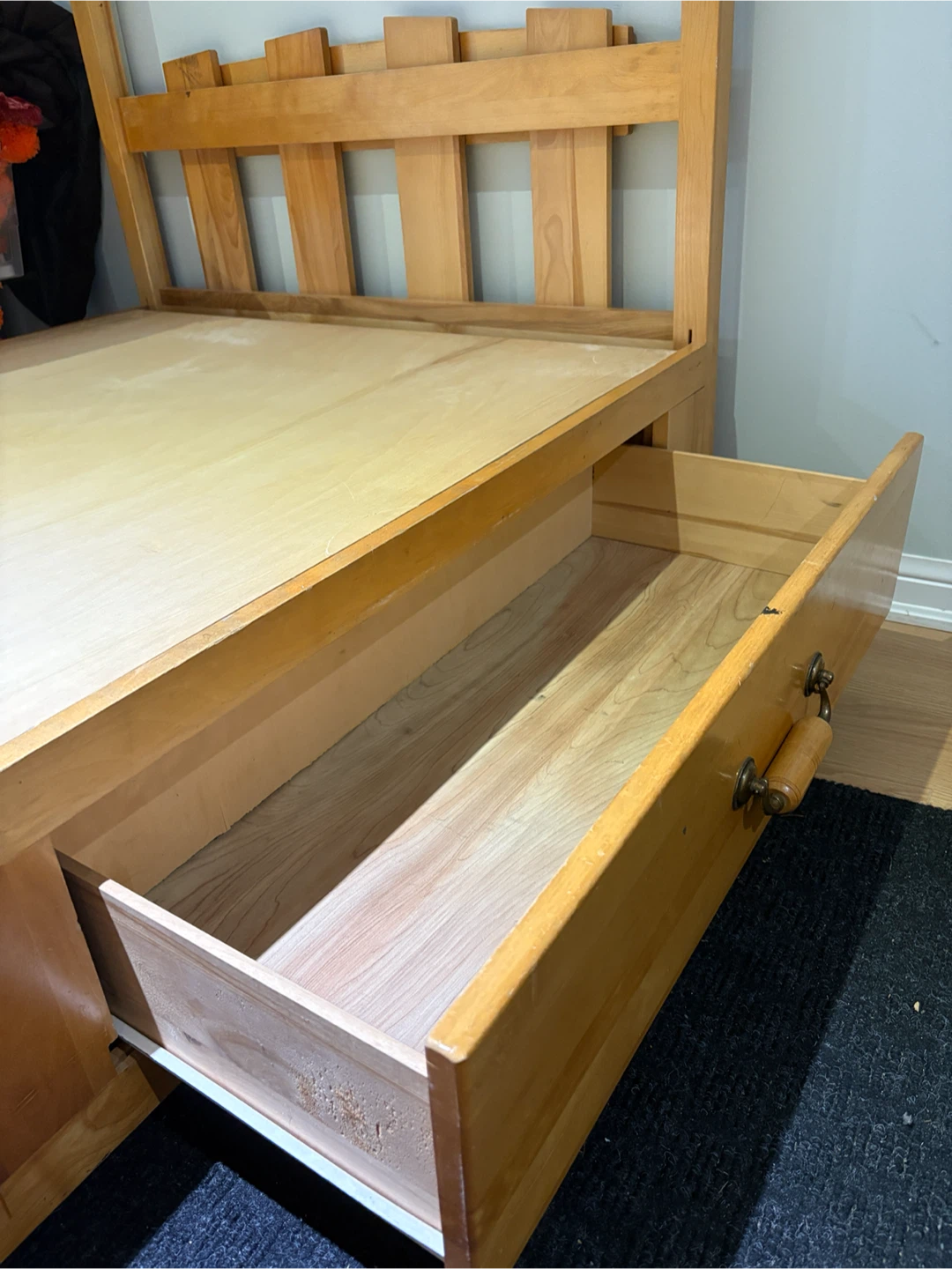 Solid Wood Twin Bed Frame with 2 Storage Drawers