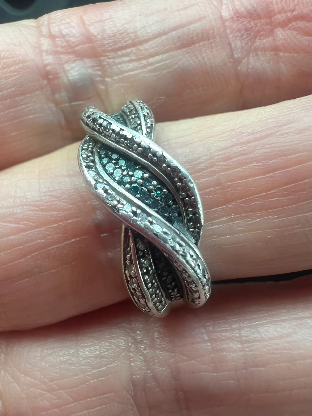 925 silver and blue , white diamonds